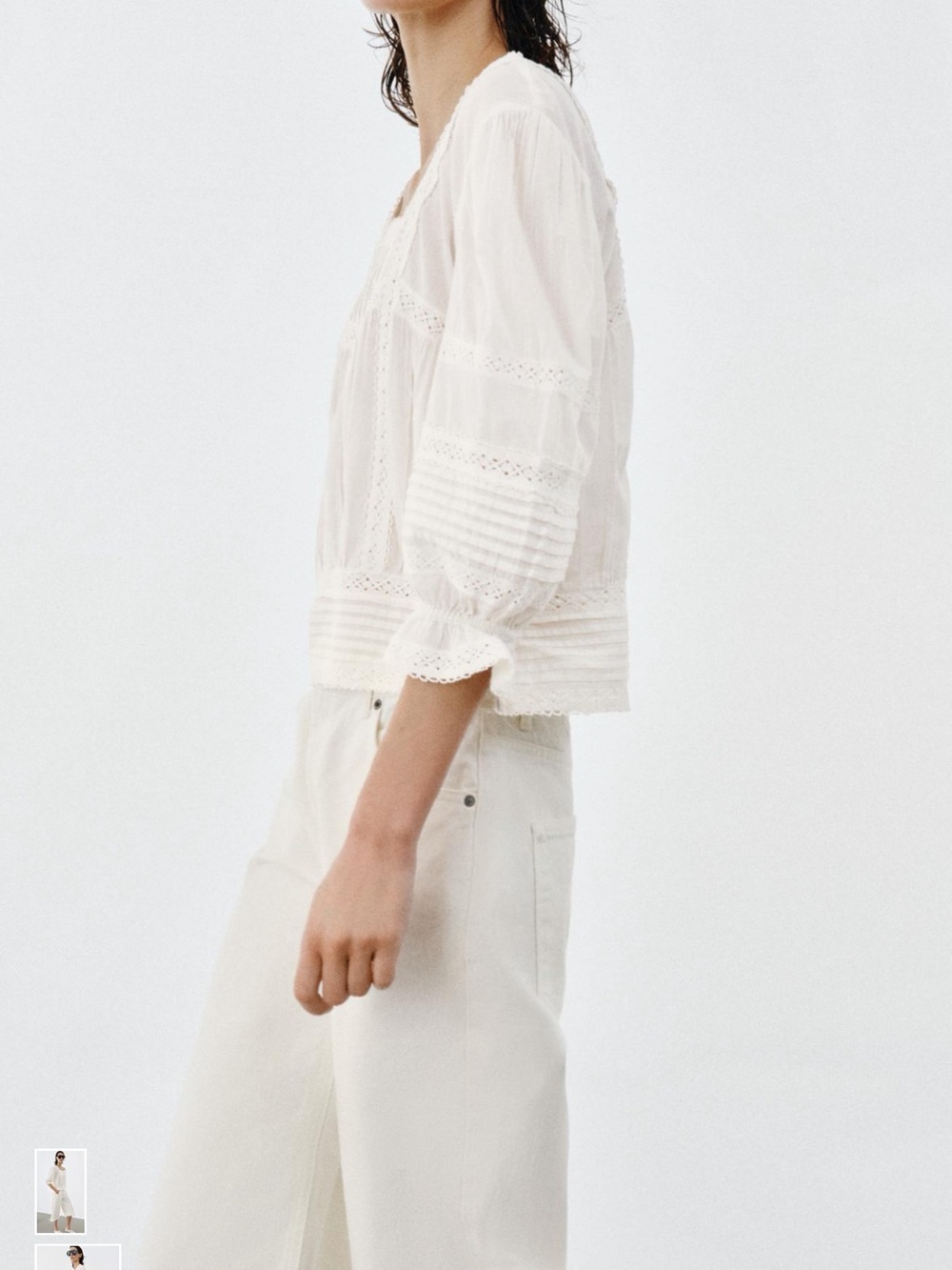 Zara White Romantic  Lace-Trim Peasant Blouse - Picture 2 of 5